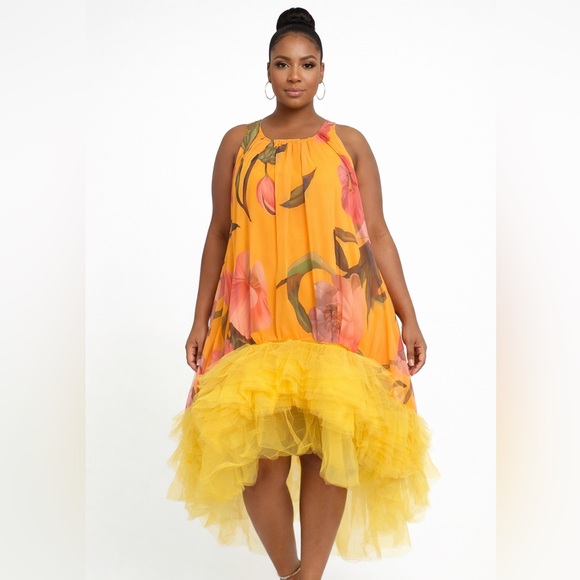 Floral Yellow Ruffle Dress - Picture 2 of 2